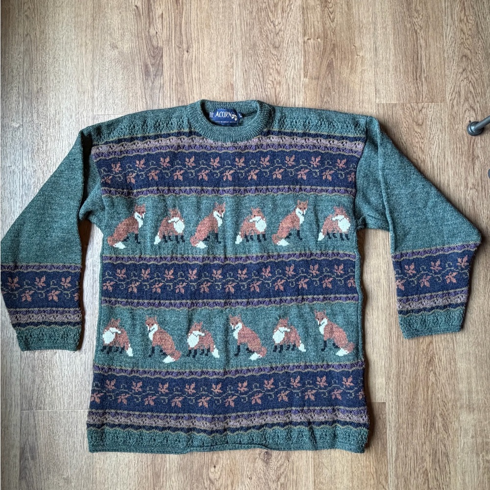 VTG Acorn Sweater Women L FOX 100% Wool Sweater Great Britain